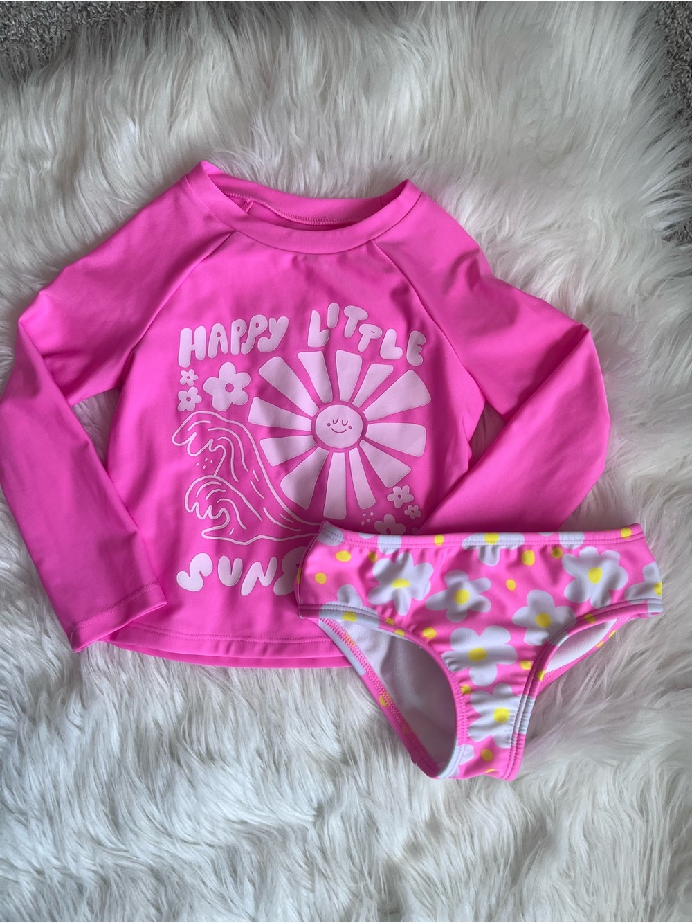Kids Pink Long Sleeve Rash Guard Set with Floral Bikini Bottoms